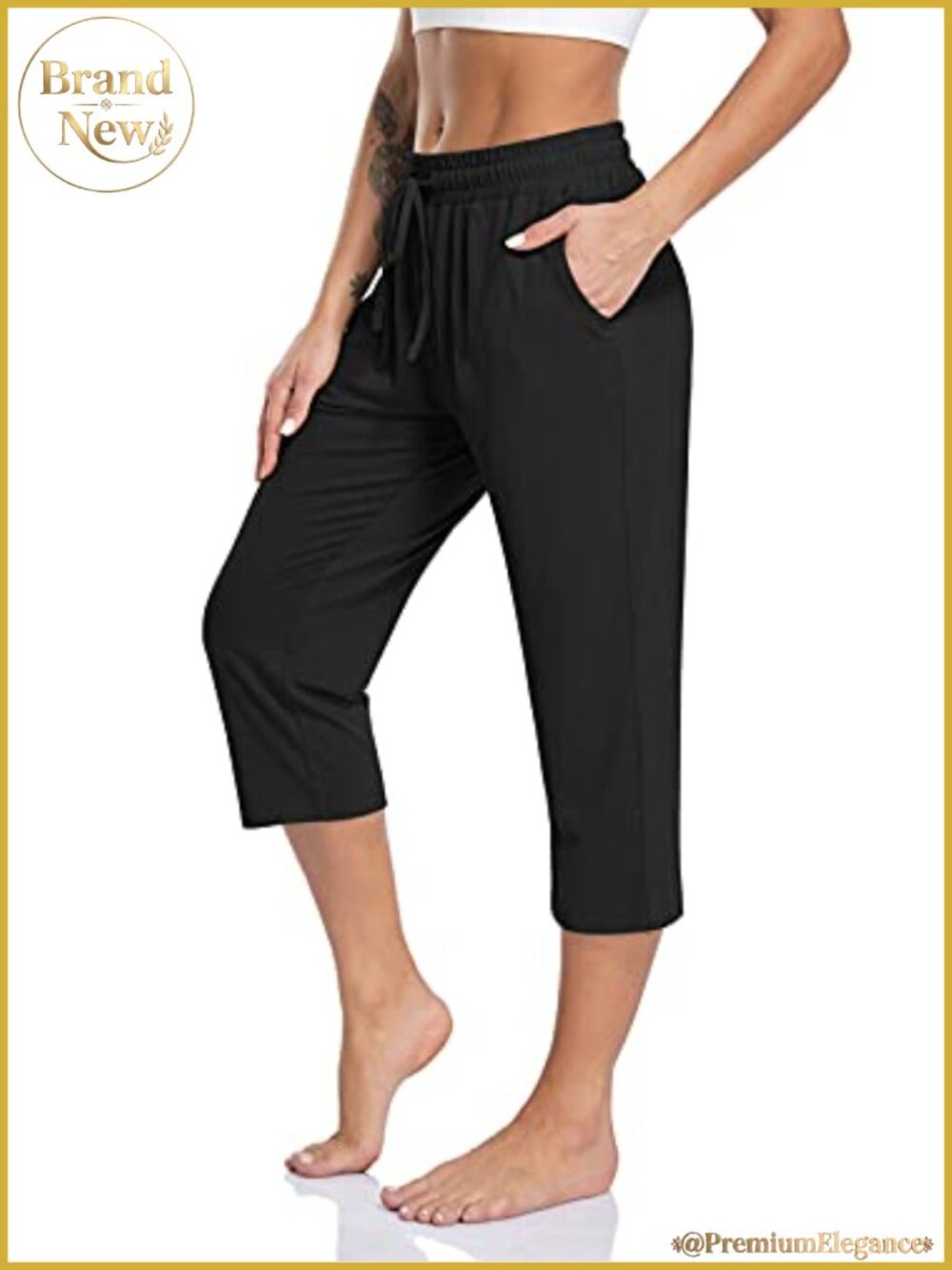 Women's Capri Yoga Pants Loose Drawstring Sweatpants with Pockets